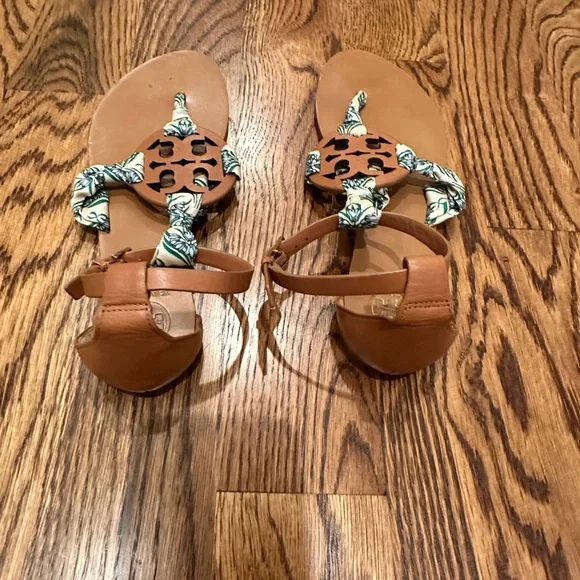 Tory Burch Blue Meridian Floral Fabric Miller Scarf Sandal - Picture 3 of 5